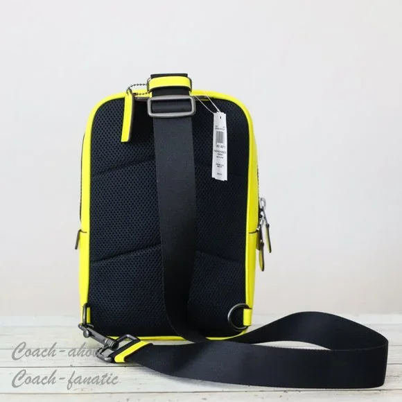 NWT Coach CL432 Track Pack In Colorblock Signature Canvas Mahogany/Bright Yellow - Picture 7 of 10